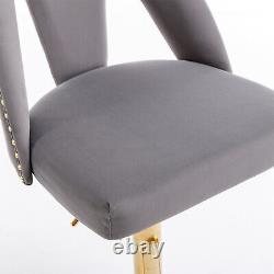 Bar Stools Set of 2 Upholstered Velvet Adjustable Height Swivel Bar Chairs Grey