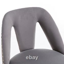 Bar Stools Set of 2 Upholstered Velvet Adjustable Height Swivel Bar Chairs Grey