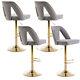 Bar Stools Set Of 4 Upholstered Velvet Adjustable Height Swivel Bar Chairs Grey