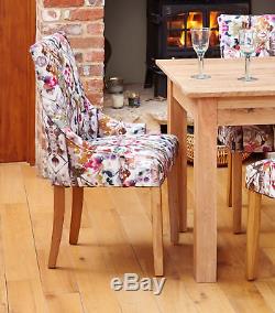 Baumhaus Oak Accent Upholstered Dining Chairs Floral Modena Fabric (Pair)