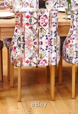 Baumhaus Oak Accent Upholstered Dining Chairs Floral Modena Fabric (Pair)