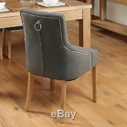 Baumhaus Oak Accent Upholstered Fabric Dining Chairs in Slate (Pack Of Two)