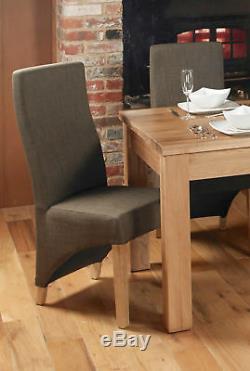 Baumhaus Oak & Fabric Dining Chairs Upholstered in Hazelnut (Pack Of Two)