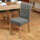 Baumhaus Oak Flare Back Upholstered Fabric Dining Chairs In Slate Grey Pair