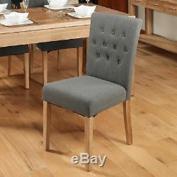 Baumhaus Oak Flare Back Upholstered Fabric Dining Chairs in Slate Grey Pair