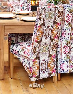 Baumhaus Oak Full Back Upholstered Dining Chair Floral Modena Fabric (Pair)