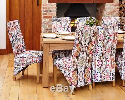 Baumhaus Oak Full Back Upholstered Dining Chair Floral Modena Fabric (Pair)