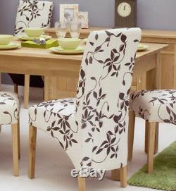 Baumhaus Oak Upholstered Fabric Dining Chairs (Pair) Floral Pattern Solid Oak