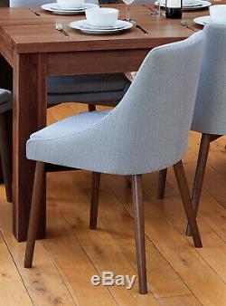 Baumhaus Walnut Upholstered Dining Chair Grey / Blue Linen (Pair)