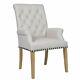 Beaded Cream Fabric Upholstered Light Oak Dining Chair With Heavy Metal Knocker