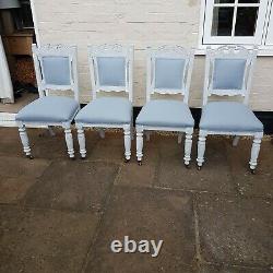 Beautiful Antique Dining Table and 4 Upholstered Chairs Linen Grey