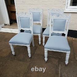 Beautiful Antique Dining Table and 4 Upholstered Chairs Linen Grey