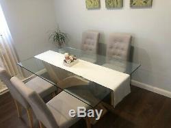 Beautiful Glass Dining Table With 4 Upholstered Chairs