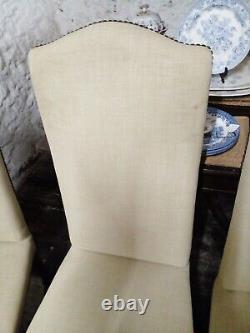 Beautiful set of 4 upholstered antique oak dining chairs
