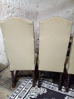 Beautiful set of 4 upholstered antique oak dining chairs