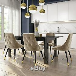 Beige Velvet Dining Chairs with Button Back & Black Legs Maddy MDY005
