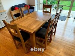 Besp-Oak Vancouver Petite Solid Oak Dining Table & 6 chairs (re-upholstered)