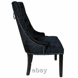 Black Crushed Velvet Knocker Back Windsor Dining Chair Button Fabric Wood Legs