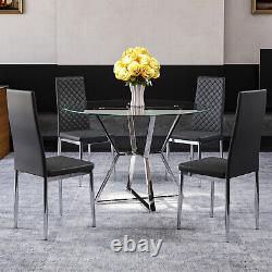 Black Dining Chair Set of2/4 Modern Kitchen Chair PVC Leather Chrome Padded Seat