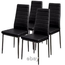 Black Glass Dining Set Kitchen Table 2 4 6 Chairs Faux Leather Upholstered Seat