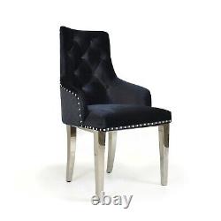 Black Lion Knocker Chair Buttoned Velvet Quilted Back Chrome Legs Dining Kitchen
