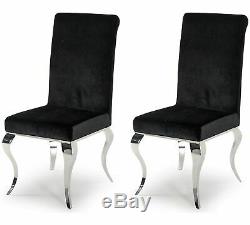 Black Louis Dining Chairs Office Kitchen Velvet Seat Chrome Legs Upholstered
