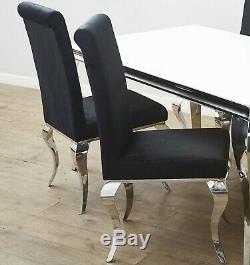 Black Louis Dining Chairs Office Kitchen Velvet Seat Chrome Legs Upholstered