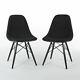 Black Pair Herman Miller Original Eames Upholstered White Dsw Side Shell Chairs