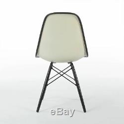 Black Pair Herman Miller Original Eames Upholstered White DSW Side Shell Chairs