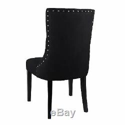 Black Upholstered Linen Studded Button Back Dining Chair