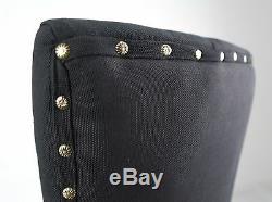 Black Upholstered Linen Studded Button Back Dining Chair