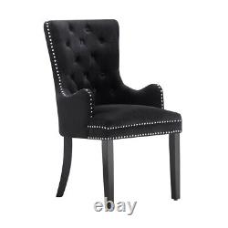 Black Upholstered Velvet Button Dining Chairs Knocker Back Wooden Legs