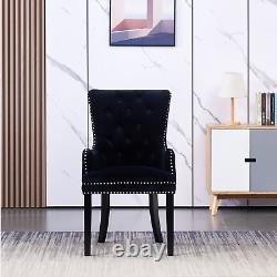 Black Upholstered Velvet Button Dining Chairs Knocker Back Wooden Legs