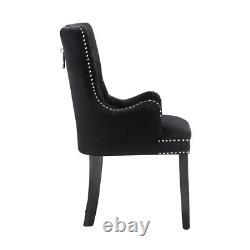 Black Upholstered Velvet Button Dining Chairs Knocker Back Wooden Legs