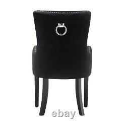 Black Upholstered Velvet Button Dining Chairs Knocker Back Wooden Legs