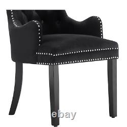 Black Upholstered Velvet Button Dining Chairs Knocker Back Wooden Legs