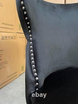 Black Velvet Chesterfield Dining Chair Lion Knocker Metal Legs Button Back