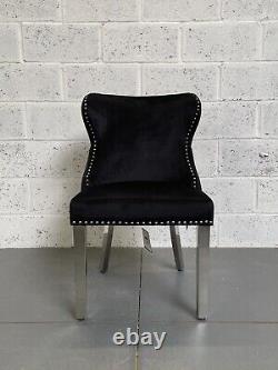 Black Velvet Chesterfield Dining Chair Metal Legs Deep Pleated Button Back