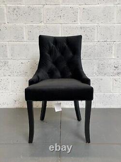 Black Velvet Dining Chair Deep Tufted Button Back Fluted Black Legs Lion Knocker