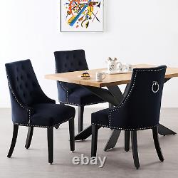 Black Velvet Dining Chairs Upholstered Seat & Back Wooden Legs Dining Room