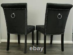 Black Velvet Dining Chairs with Ring Knocker Upholstered Seat, 1, 2, 4, 6 chairs
