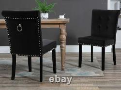 Black Velvet Dining Chairs with Ring Knocker Upholstered Seat, 2 chairs only