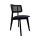 Black Wood Rattan Dining Chair, Upholstered Seat, Modern Stylish Design