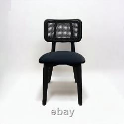 Black Wood Rattan Dining Chair, Upholstered Seat, Modern Stylish Design