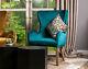 Blue Teal Velvet Dining Chair With Armrests, Upholstered Carver Chair