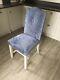 Blue Velvet Bespoke Upholstered Dining Chairs, Silver Studs, Light Grey Legs
