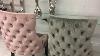 Blush Pink And Grey Tufted Back Dining Chairs