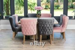 Blush Pink Velvet Dining Chair With Armrests, Upholstered Carver Chair
