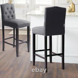 Breakfast Bar Stool Linen Fabric Chair Kitchen Dining Room Upholstered High Seat