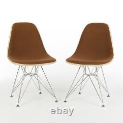 Brown Pair (2) Herman Miller Original Eames Upholstered DSR Dining Side Chairs